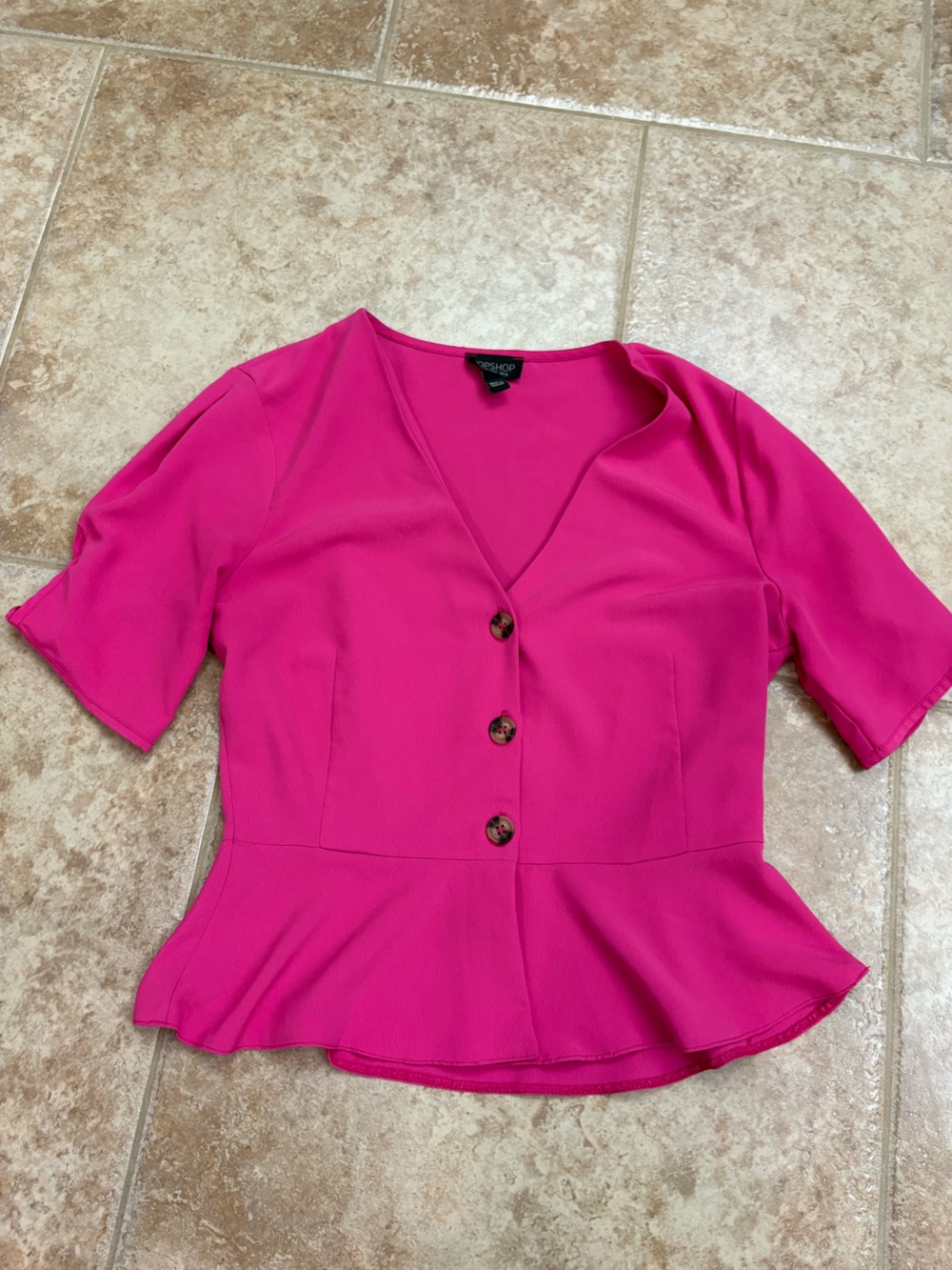 Topshop Fuchsia Peplum Button-Front Blouse
